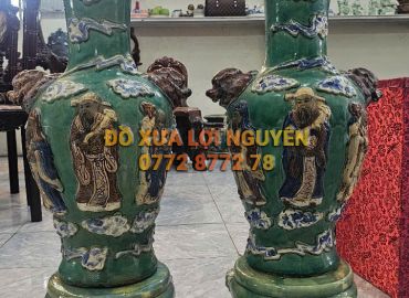 Cặp bình PHÚC - LỘC - THỌ, gốm biên hoà