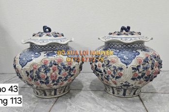 Cặp choé hoa cúc gốm tàu