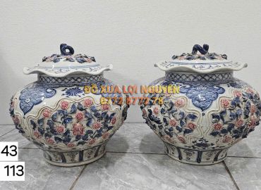 Cặp choé hoa cúc gốm tàu