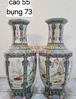 Cặp bình lục giác, gốm tàu