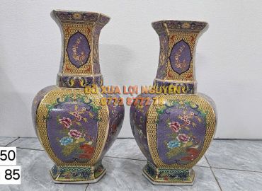 Cặp bình men gấm, gốm tàu