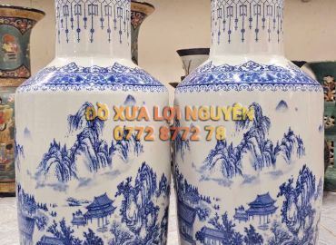 Cặp bình sơn thủy, gốm tàu
