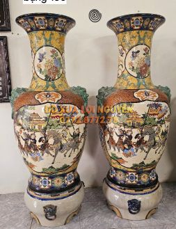 Cặp lộc bình cao to, tích vinh quy bái tổ, gốm biên hoà