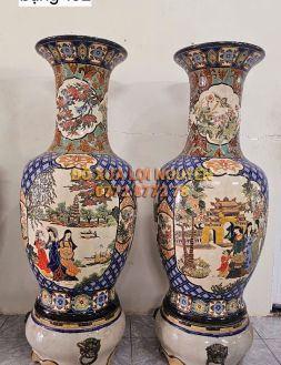Cặp lộc bình cao to, cô gái 3 miền, gốm biên hoà