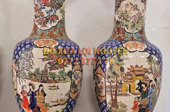 Cặp lộc bình cao to, cô gái 3 miền, gốm biên hoà