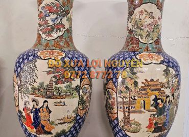 Cặp lộc bình cao to, cô gái 3 miền, gốm biên hoà