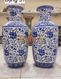 Cặp bình vẽ cúc dây, gốm tàu