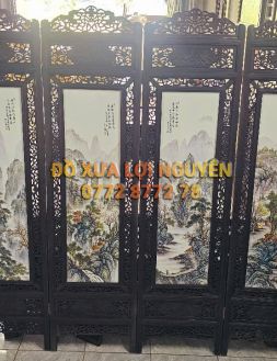 Bình phong gốm tàu xưa khung gỗ