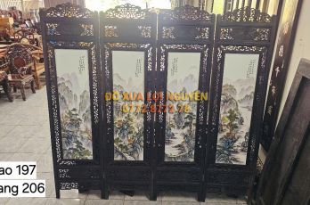 Bình phong gốm tàu xưa khung gỗ