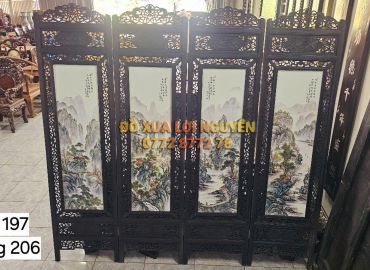 Bình phong gốm tàu xưa khung gỗ
