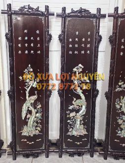 Tranh tứ quý cẩn ốc Singapore, gỗ gõ mật