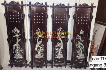 Tranh tứ quý cẩn ốc Singapore, gỗ gõ mật