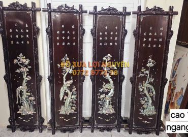 Tranh tứ quý cẩn ốc Singapore, gỗ gõ mật