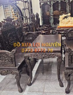 Trường kỷ long phụng, gỗ gõ mật, 3 món, trạm đục sắc nét