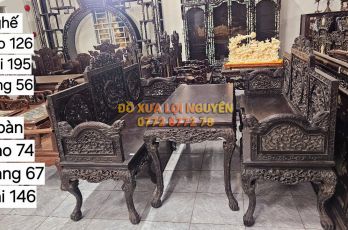 Trường kỷ long phụng, gỗ gõ mật, 3 món, trạm đục sắc nét