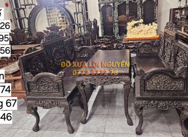 Trường kỷ long phụng, gỗ gõ mật, 3 món, trạm đục sắc nét