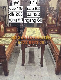 Trường kỷ gỗ cẩm lai xưa 3 món, mặt đá tàu