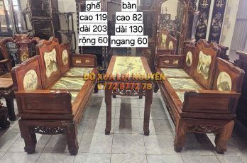 Trường kỷ gỗ cẩm lai xưa 3 món, mặt đá tàu