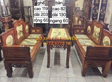 Trường kỷ gỗ cẩm lai xưa 3 món, mặt đá tàu