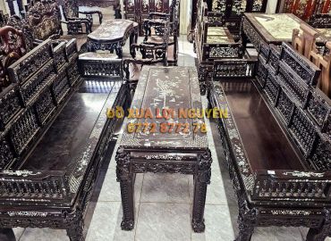 Trường kỷ song tiện ngũ sơn, gỗ gõ mật, cẩn ốc xà cừ