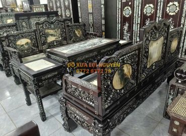 Trường kỷ gỗ gõ mật 5 món, cẩn ốc đẹp, giá hữu nghị