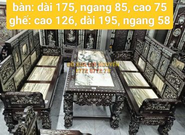 Trường kỷ đại sơn 3 món, gỗ gõ mật, cẩn ốc tứ diện