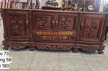Tủ tivi gỗ cẩm lai xưa, đục hoa hồng