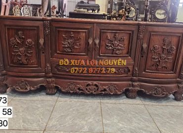 Tủ tivi gỗ cẩm lai xưa, đục hoa hồng