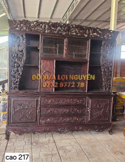 Tủ trạm đục chim phụng hoàng, gỗ gõ mật xưa
