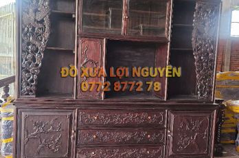Tủ trạm đục chim phụng hoàng, gỗ gõ mật xưa