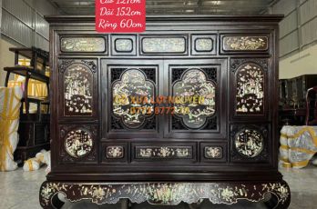 Tủ thờ gỗ gõ mật cẩn ốc Singapore