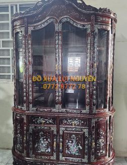 Tủ trưng bày, gỗ cẩm lai, cẩn ốc đỏ siêu vip