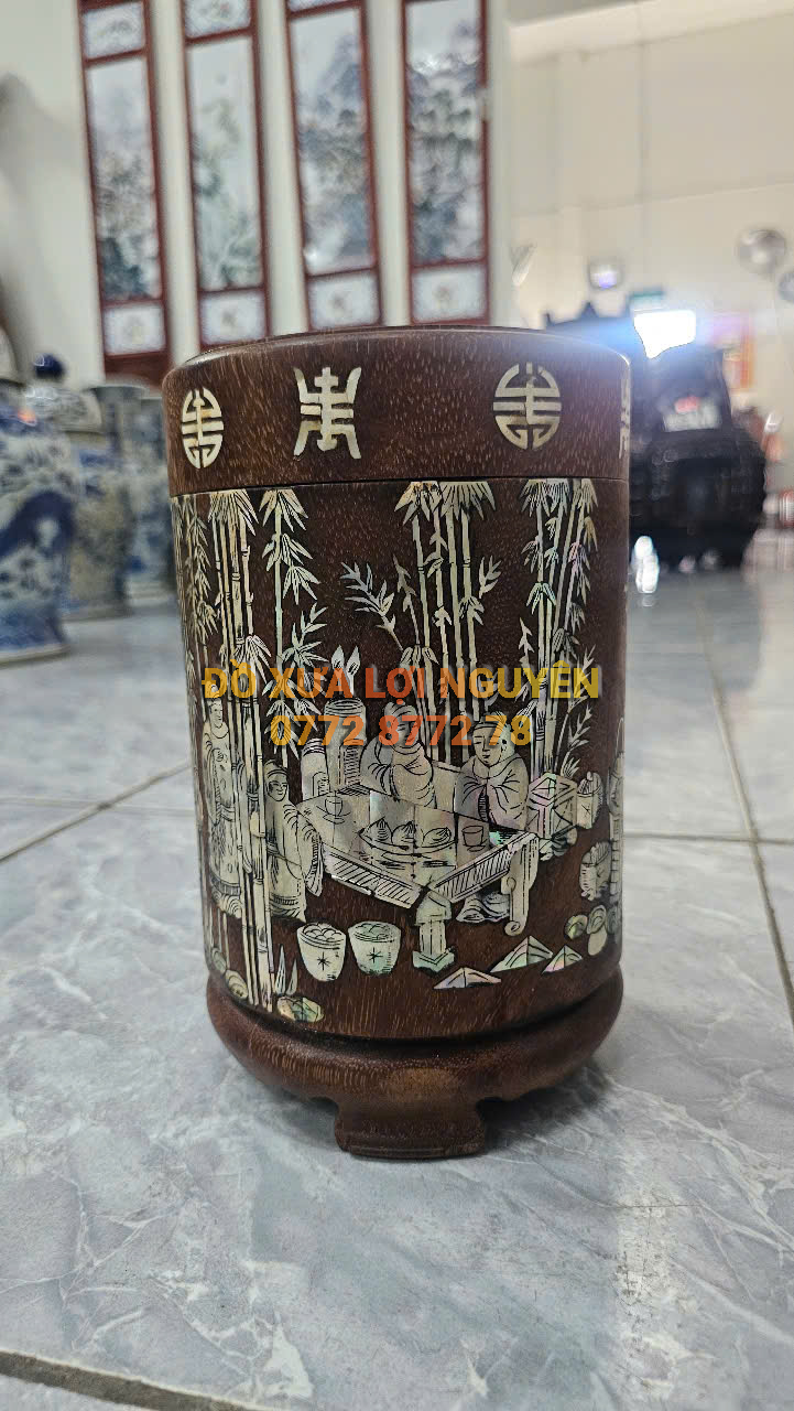 Lọ đựng trà gỗ cẩm lai xưa