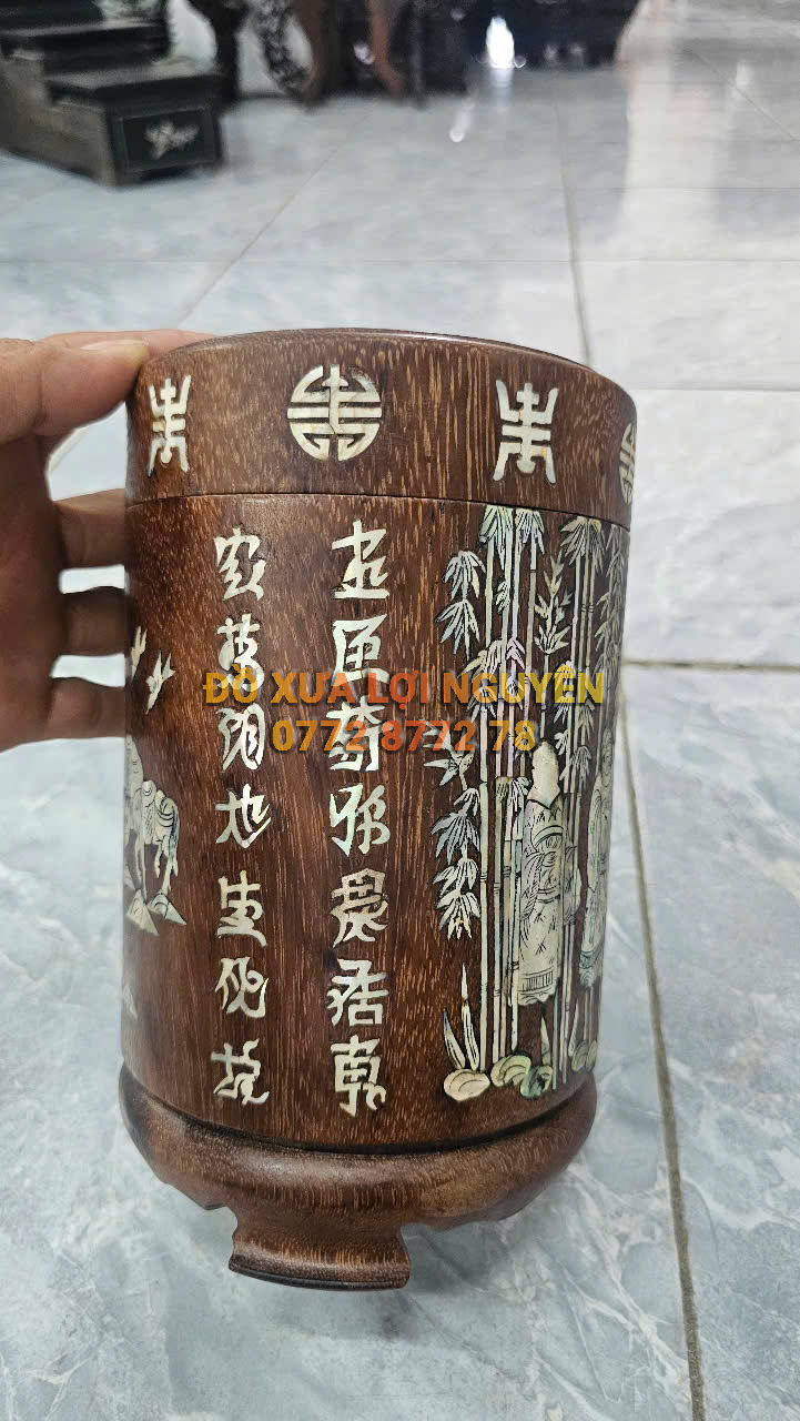 Lọ đựng trà gỗ cẩm lai xưa