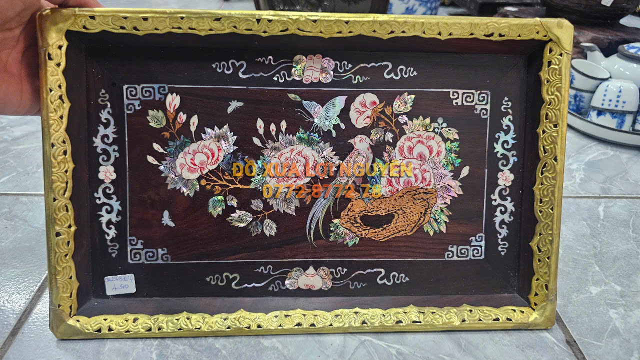 Khai trà gỗ trắc ta, cẩn ốc tinh sảo, bọc đồng vip