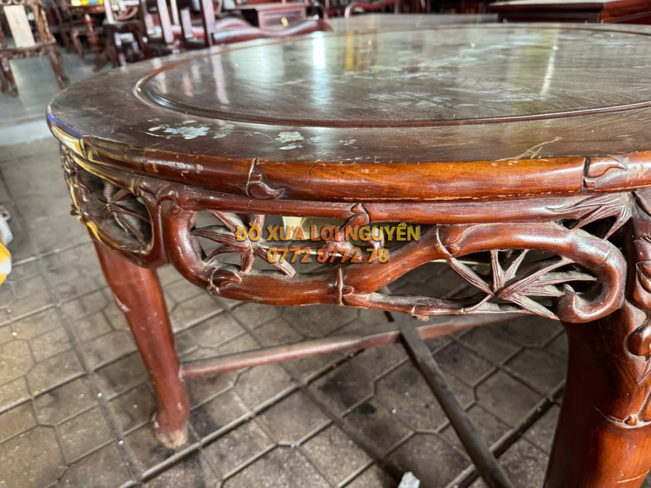 Bộ bàn gỗ gõ mật trạm đục rồng xưa đẹp