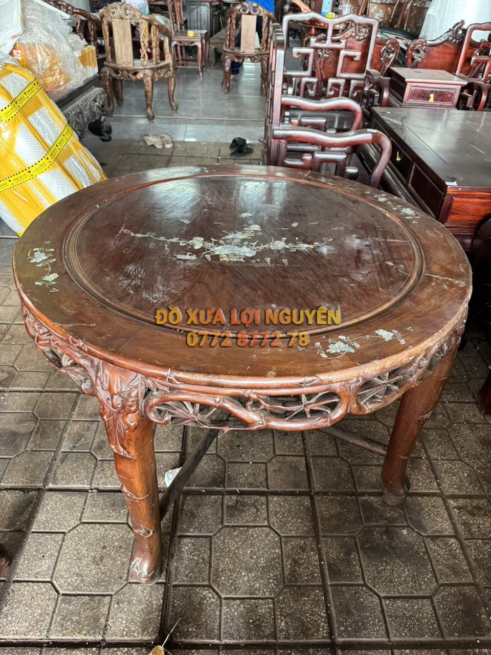 Bộ bàn gỗ gõ mật trạm đục rồng xưa đẹp