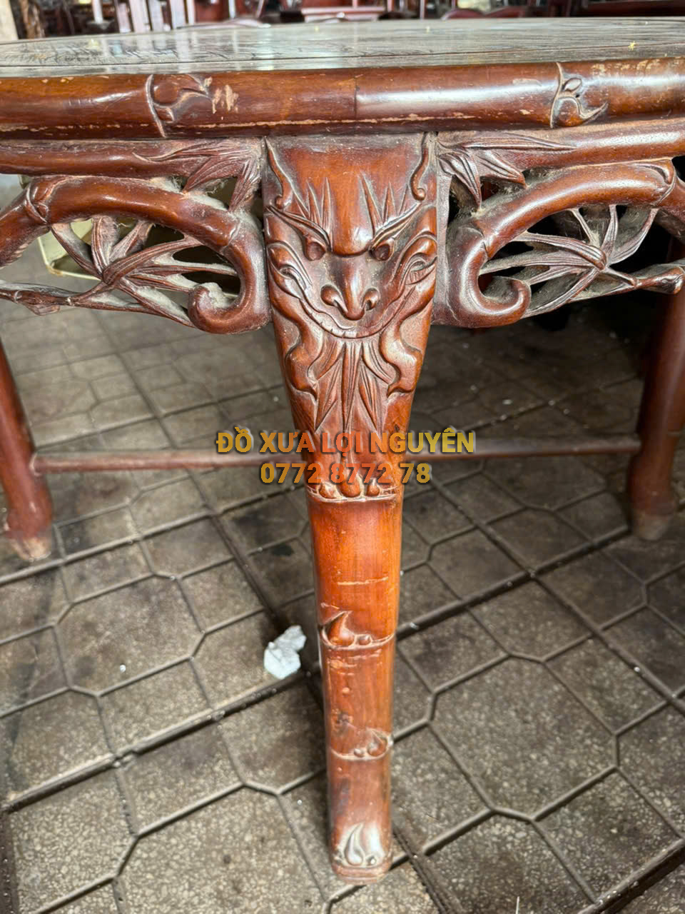Bộ bàn gỗ gõ mật trạm đục rồng xưa đẹp