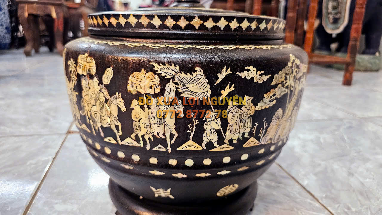 Hủ ủ trà, gỗ gõ mật nguyên khối, ốc ngã vàng chanh