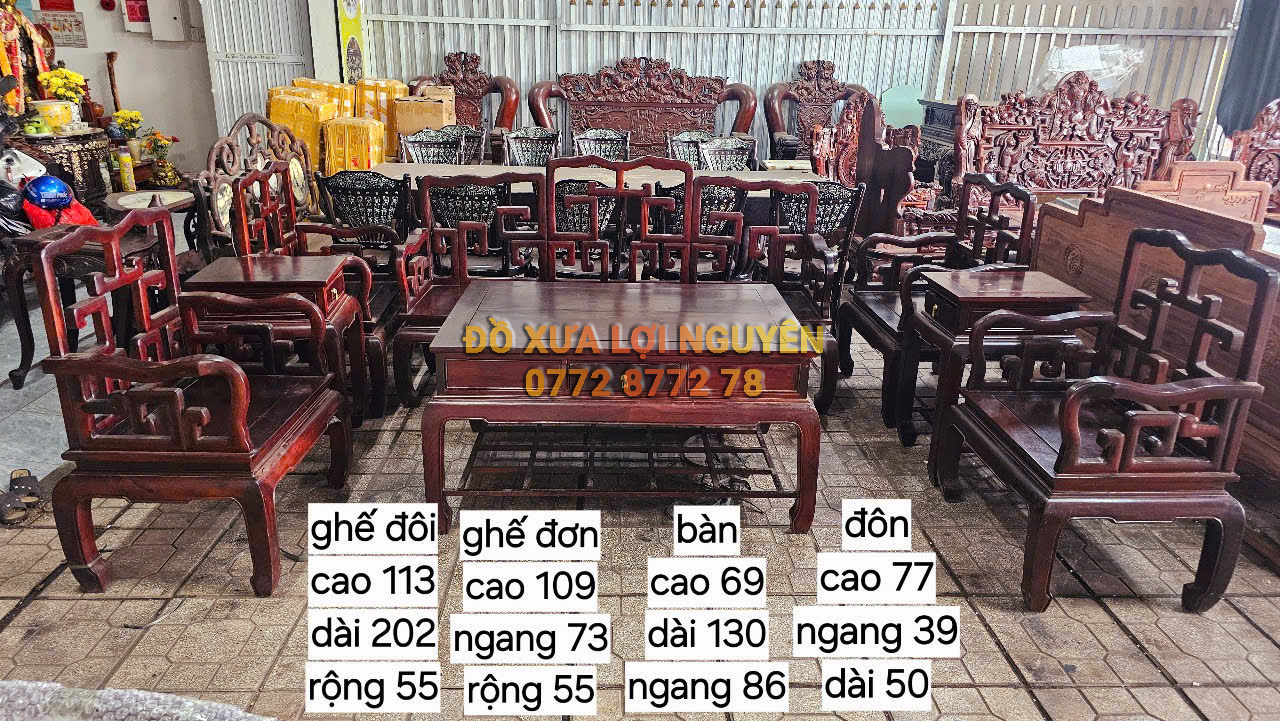 Bộ bàn 8 món, dáng mỏ neo, gỗ cẩm lai xưa, gỗ dày đẹp