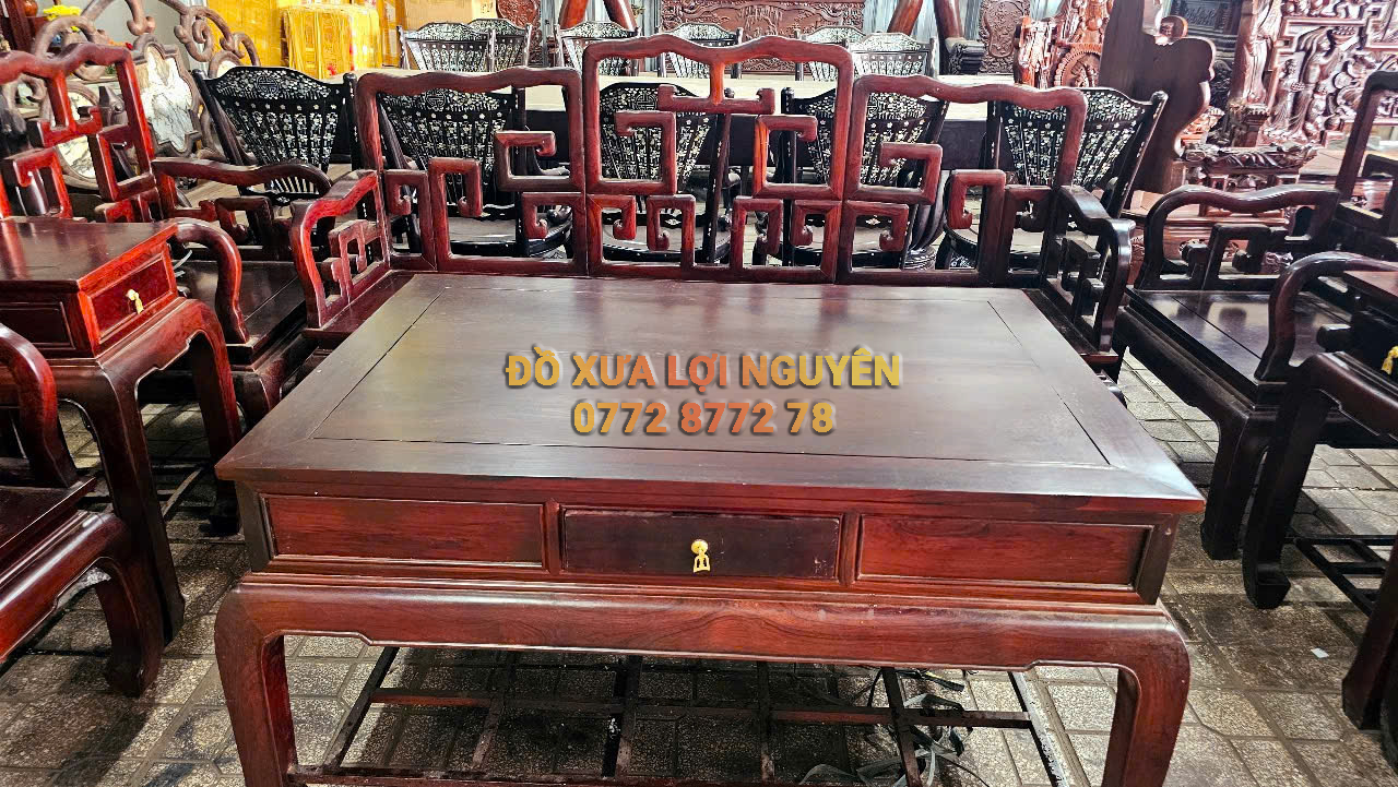 Bộ bàn 8 món, dáng mỏ neo, gỗ cẩm lai xưa, gỗ dày đẹp