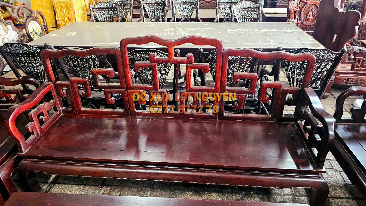 Bộ bàn 8 món, dáng mỏ neo, gỗ cẩm lai xưa, gỗ dày đẹp