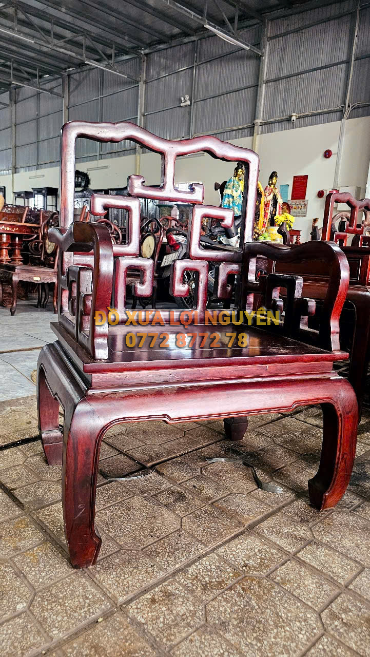 Bộ bàn 8 món, dáng mỏ neo, gỗ cẩm lai xưa, gỗ dày đẹp