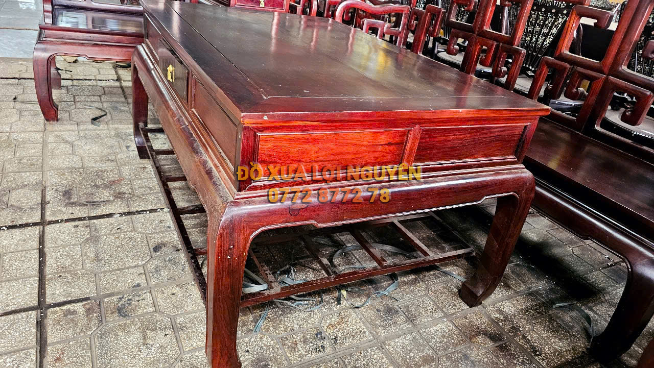 Bộ bàn 8 món, dáng mỏ neo, gỗ cẩm lai xưa, gỗ dày đẹp
