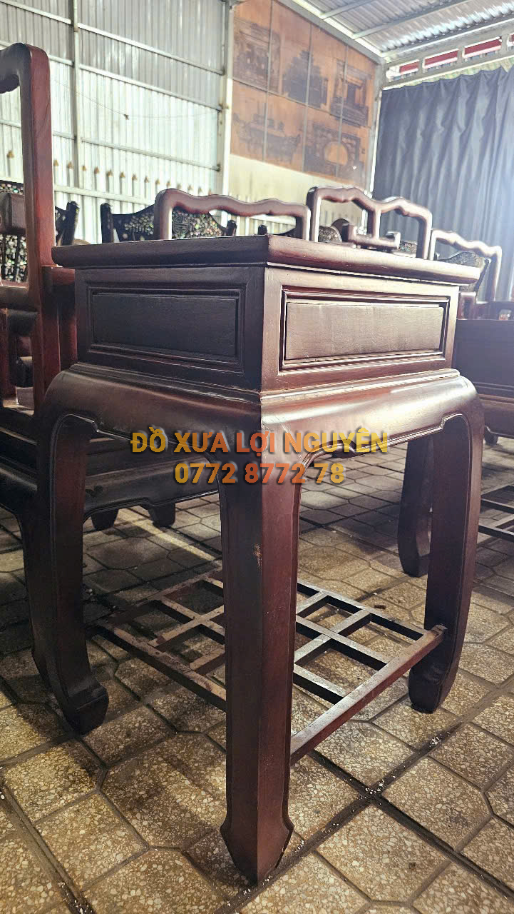 Bộ bàn 8 món, dáng mỏ neo, gỗ cẩm lai xưa, gỗ dày đẹp