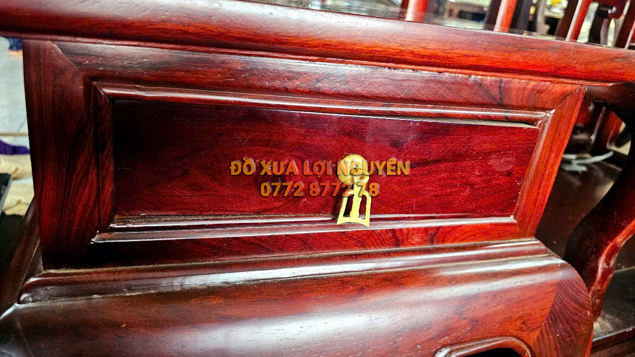 Bộ bàn 8 món, dáng mỏ neo, gỗ cẩm lai xưa, gỗ dày đẹp