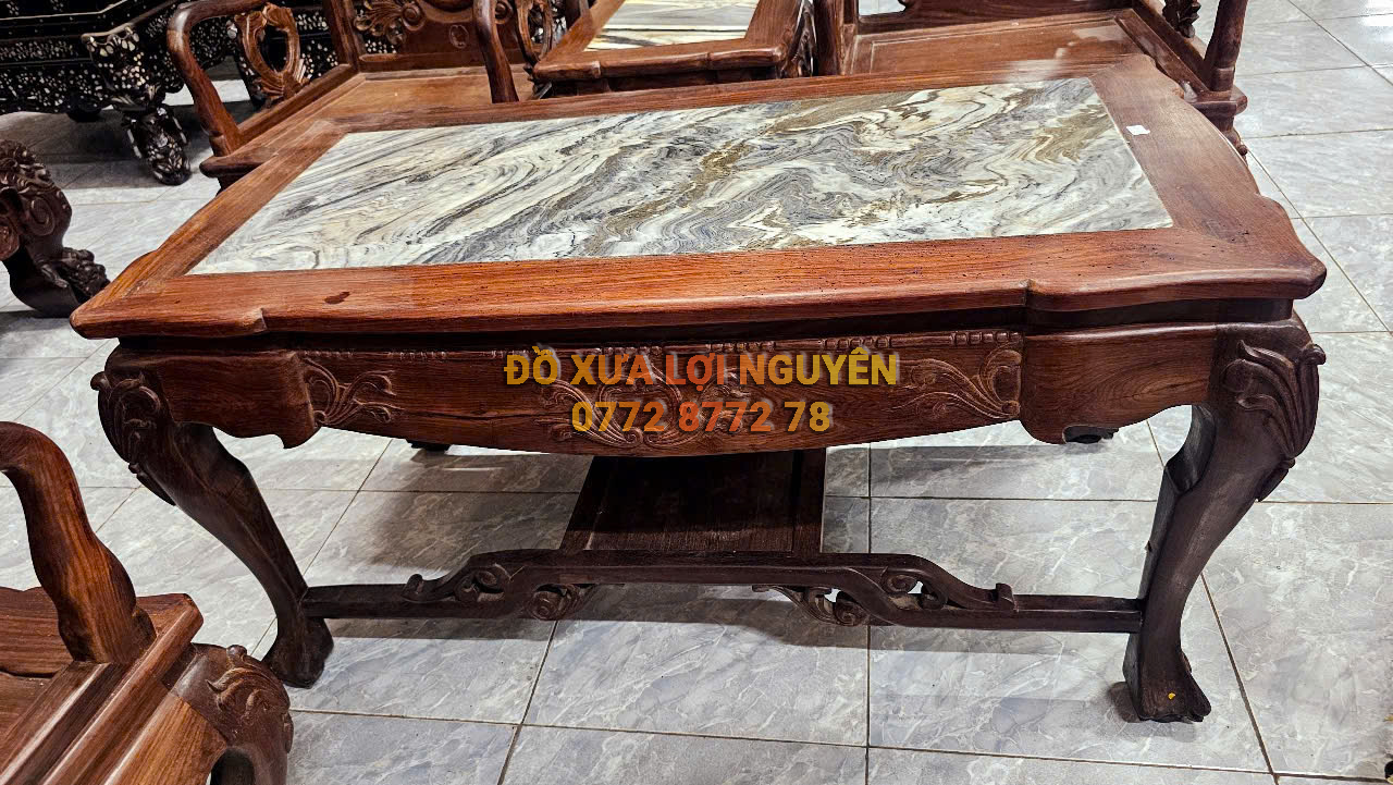 Bộ bàn hoa lá tây, gỗ trắc ta xưa đục trạm sắc nét