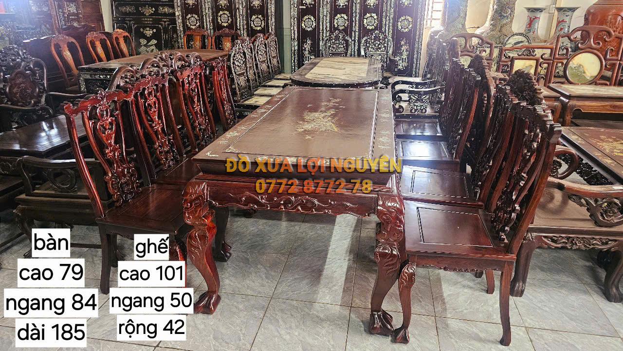 Bàn ăn gỗ cẩm lai 9 món xưa, đẹp giá rẻ