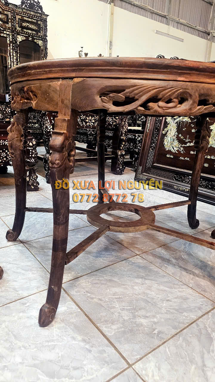 Bộ bàn trà gỗ trắc ta 7 món, đục rồng chuẩn xưa