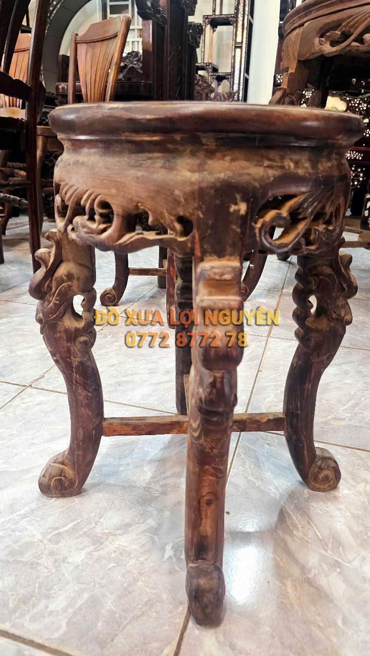 Bộ bàn trà gỗ trắc ta 7 món, đục rồng chuẩn xưa